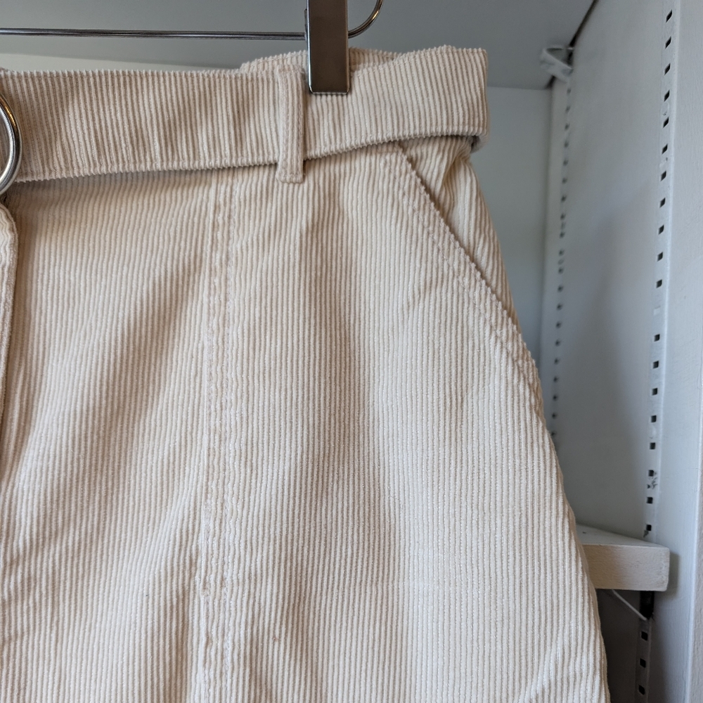 Y2K Women's Mini Skirt Cream Corduroy Belted Pockets Academia Terranova Size XL - Picture 2 of 5